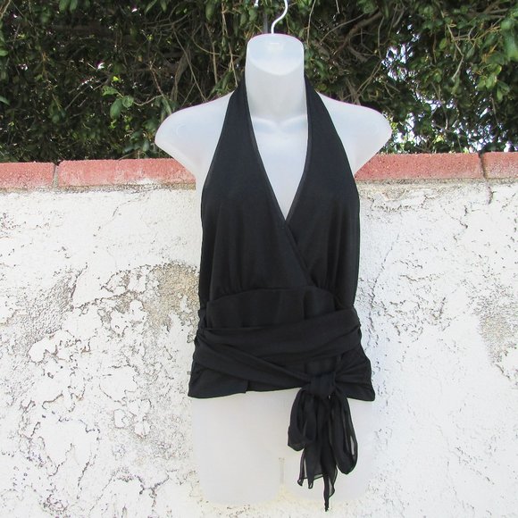 Kenneth Cole black wrap around waist halter top L - Picture 1 of 7